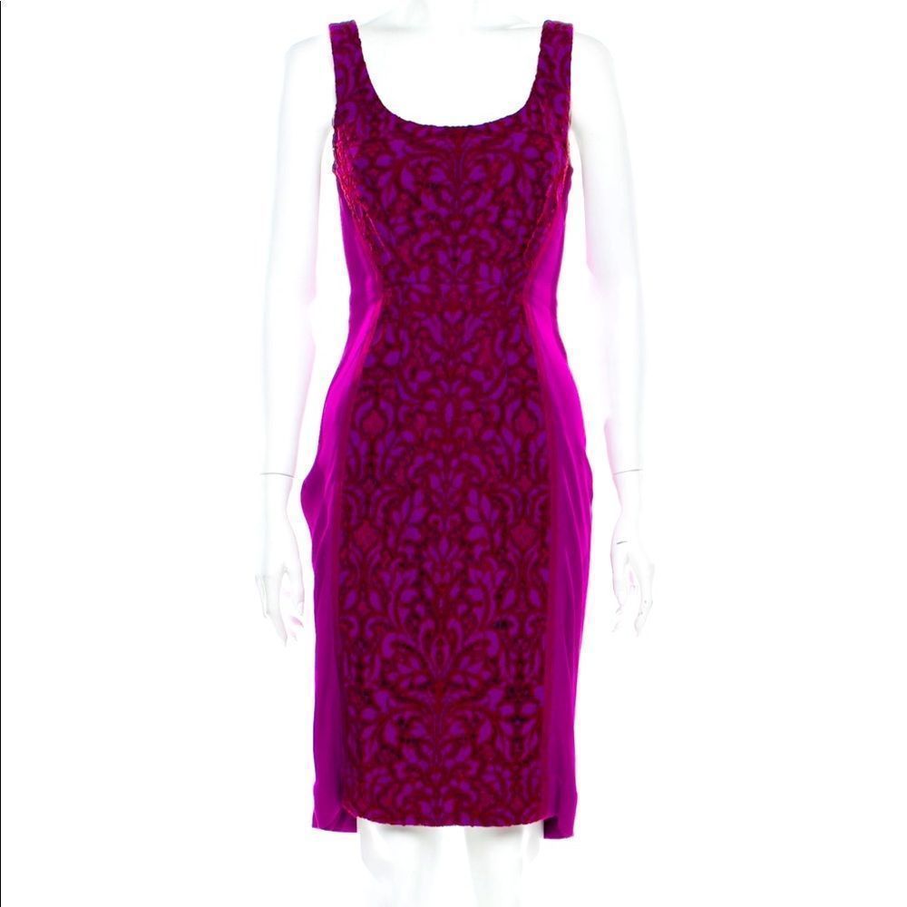 DIANE VON FURSTENBERG Geovana Lace Textured Sleeveless Purple Sheath Dress - Picture 6 of 15